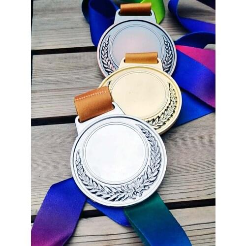 Blank Medals Ear of wheat medal with Color ribbon 65mm gold Silver Copper Color medal print for free on the blank