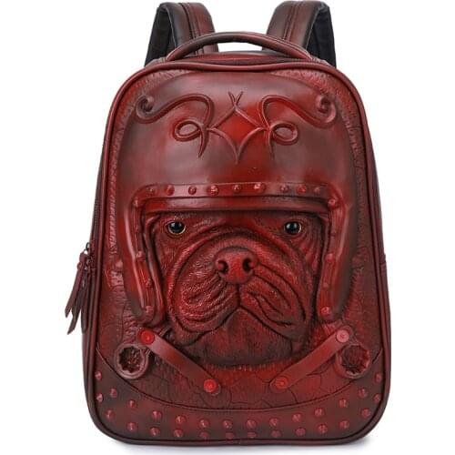 Fashion 3D Embossed Pug Dog Backpack bags for Women unique Girls Cool Schoolbag rivet whimsical Laptop computer bag mochila