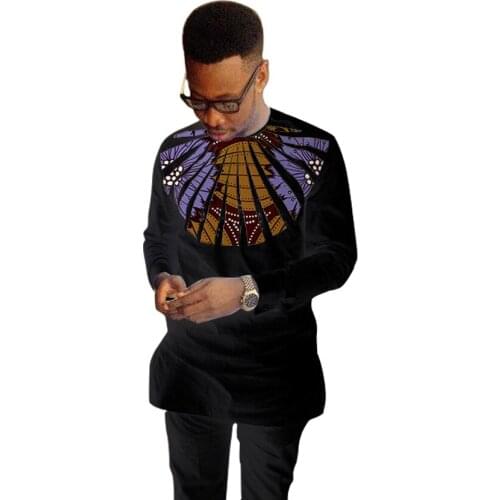 Gorgeous design men dashiki shirt Ankara tops fashion wax patchwork black t-shirt African clothing customized