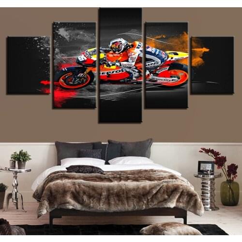 Painting Wall Art Poster Modular 5 Panel Racing Motorcycle Abstract Framework Canvas Pictures For Living Room Home Decor