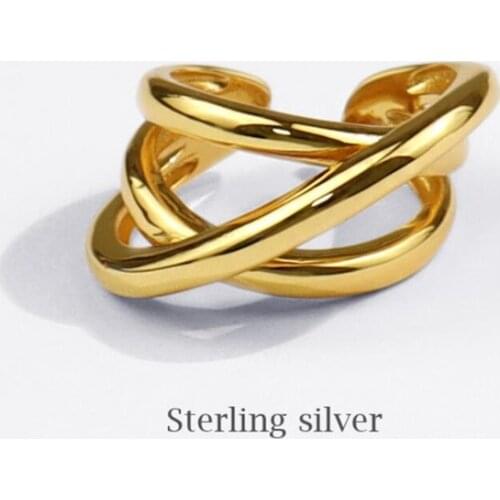 Sole Memory Irregular Creative Cross Weave 925 Sterling Silver Female Resizable Opening Rings SRI794