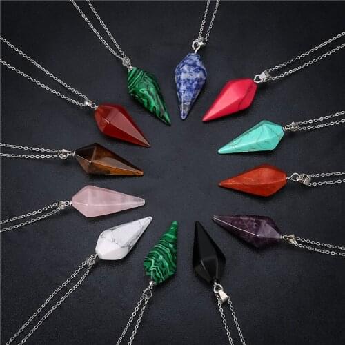 2018 New Hexagonal Column Cone Necklaces Natural Crystal Pendants Pink Stone Pendant Chains Necklace For Women Fine Jewelry