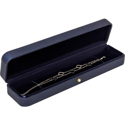 Novel Fashion 2020 Pu Leather Wedding Ring Pendent Case Navy Blue Exquisite Multifunct Packaging Boxes Box With Gold Buckle
