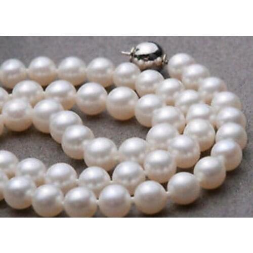 Charming 9-10mm AAA White Seawater Cultured Round Pearl Necklace 18" 36"