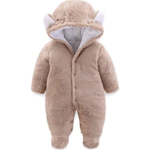 OLEKID 2020 Autumn Winter Newborn Baby Rompers Hooded Thick Warm Baby Girls Jumpsuit Toddler Boys Overalls Infant Fleece Outfit