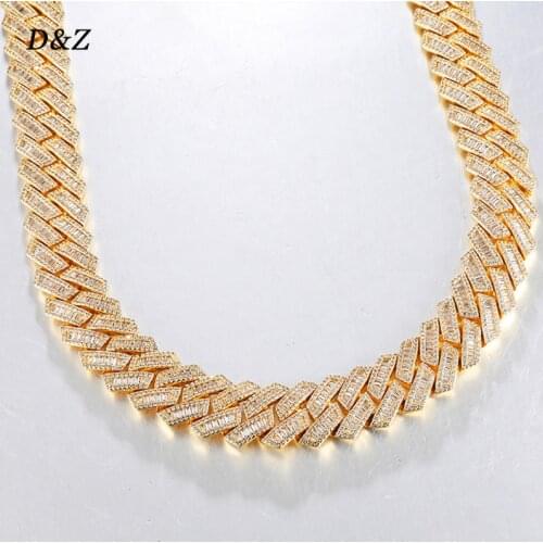 D&Z New 21mm Iced Out Baguette Prong Cuban Link Chain& Necklace Box Buckle Fashion 8inch Miami Cuban Chain Necklace Hip Hop Gift