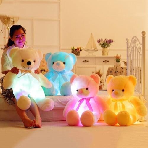 Plush Toy Bow Tie Teddy Bear LED Lantern Glowing Bear Doll Plush Toy Valentine’s Day Gift Cute Bear Plush Pillow
