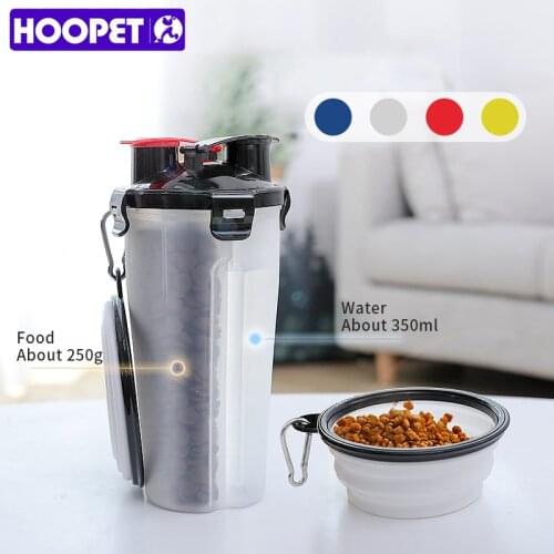 HOOPET Portable 2 in 1 Pet Folding Water Bottle Food Container With Folding For Dogs Bottle Collapsible Bowl For Outdoor Travel