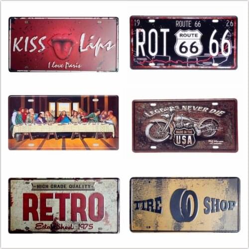 Retro Route 66 Metal Legend Motorcycles Car Decorative License Plate Tin Signs Vintage Garage Home Wall Decor Painting A647