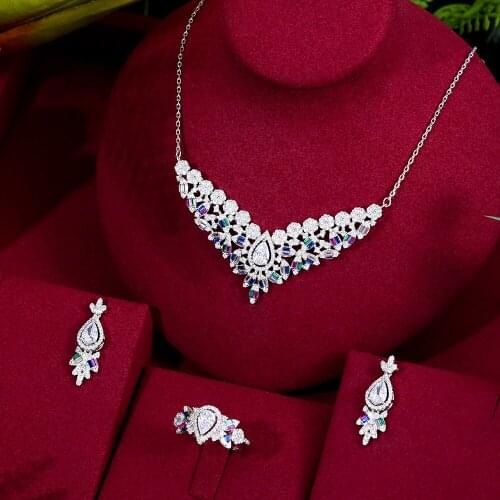 Luxury Gorgeous Shiny Bridal Necklace Bracelet Earrings Ring Jewelry set For Ladies Women Wedding African CZ Dubai Jewelry