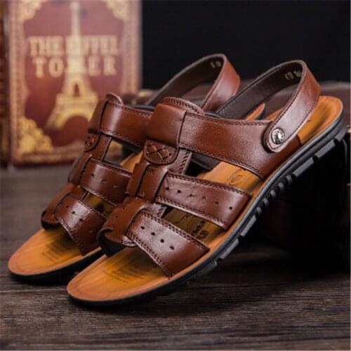 Plus Size Men Sandals Summer Leather Classic Male Shoes Soft Fashion Open Toe Slippers Outdoors Comfortable Walking Footwears