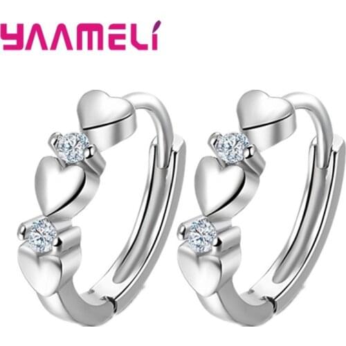 925 Sterling Silver Cubic Zircon Crystal Hearts Hoop Earrings Jewelry Hot Sale Women Girls Wedding Engagement Valentines Gift