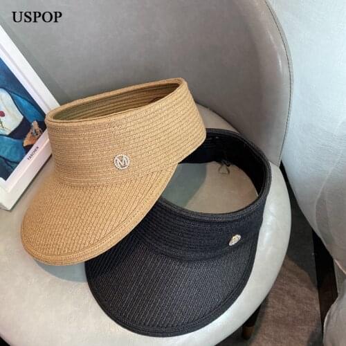 USPOP 2021 sun hats women straw hats Letter M Sun Cap without Crown Beach Sun Shade