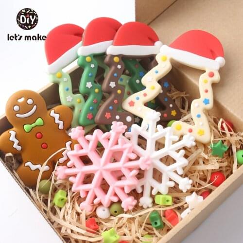 Lets make Silicone Teether Christmas Tree Gingerbread Man Nursing Necklace Snow Food Grade DIY Teething Toys Baby Teether