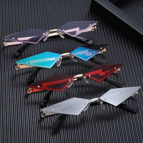 Fashion Fire/Diamond Shape Flame Sunglasses Women Men Rimless Wave Sun Glasses UV 400 Eyewear Narrow Sunglasses Streetwear
