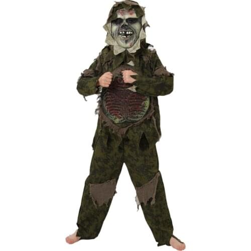 Scary Camouflage Outfits Cosplay Costumes Children Halloween Party Fancy Kids Tattered Horror Zombie Mask Dressup Clothing Set