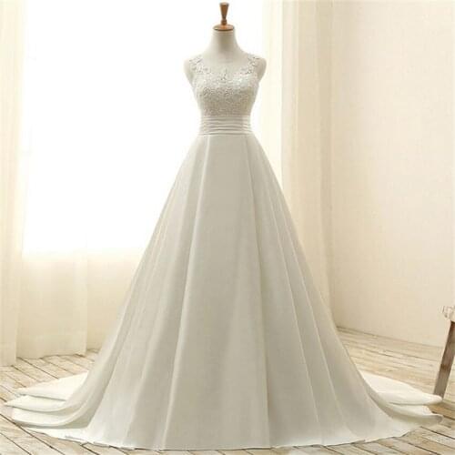 Vestido de noiva custom made Plus size Satin Wedding Dresses 2020 Ball Gown white & Ivory Bridal dress open back Wedding dresses