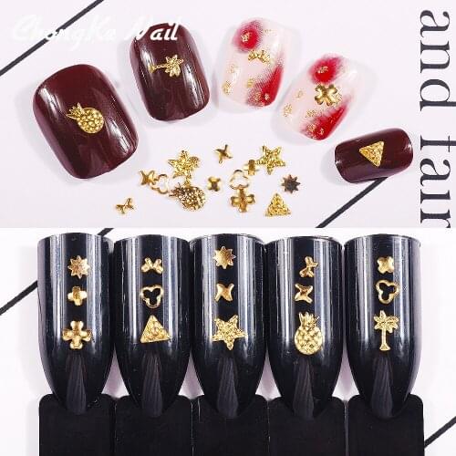 Ultra-thin Nail DIY Decoration Metal Slice 500pcs Gold Rivet Fruit Four-leaf clover 3D Design UV Gel Nail Art Tool Accessories