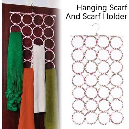 28 Rings Scarf Shawl Scarves Holder Foldable Tie Belt Hook Organizer Rattan Weave Hanger Wardrobe Storage Holder Display Rack