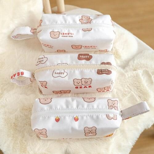 Kawaii Bag Kids School Supplies Kawaii Makeup Japanese Cute bear Waterproof Pencil Case Student Stationery Portable Storage Bag