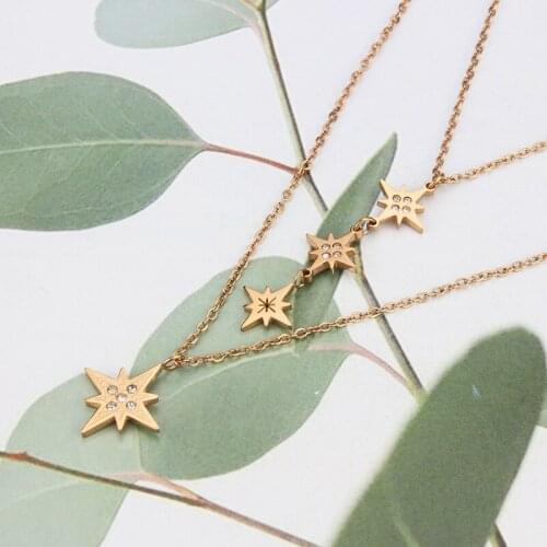 Women Girls Titanium Steel Necklace Heart Star Gold Retro Rhinestone Neck Chain Pendant High Quality Valentine Birthday Gift