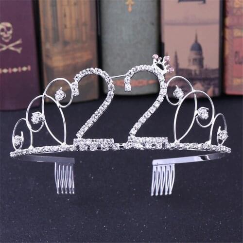 Women Girls 22/18/30/50/90 Years Old Birthday Gifts Crown and Tiara Hair Jewelry Birthday Party Prom Diadem Hair Accessories New