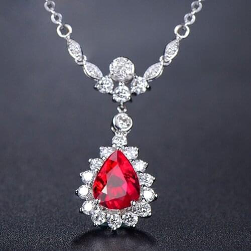 New 925 Silver Inlaid Zircon Temperament Drop-shaped Red Gemstone Pendant Clavicle Chain Necklace For Women Fine Jewelry Gift