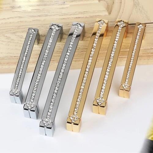 128mmluxury diamond furniture decorative handle crystal kitchen cabinet wardrobe door pull handles gold silver dresser pulls3.8"