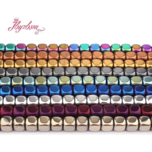 6mm Smooth Cube Suqare Hematite Beads Natural Stone Beads For Necklace Bracelets Earring Woman Jewelry Making 15" Free Shipping