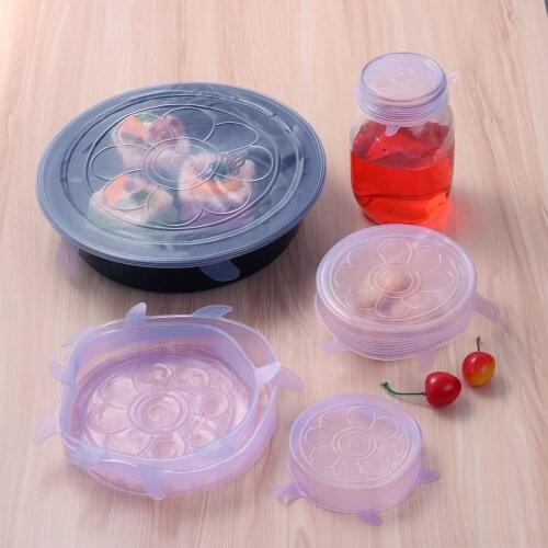 6pcs/Set Food Silicone Cover Cap Keeping Fresh Seal Lids for Cookware Bowl Microwave Reusable Stretch Lids Kitchen Accessories