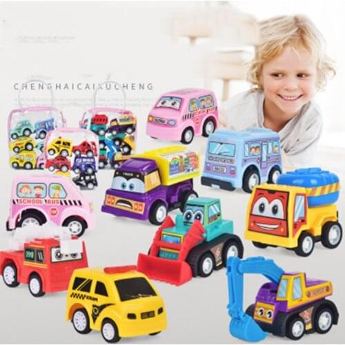 Pull Back Car Toys For Boys Mini Cartoon Plastic Children Toy Kids Baby Engineering Vehicle Fire Truck Educational Model Gift