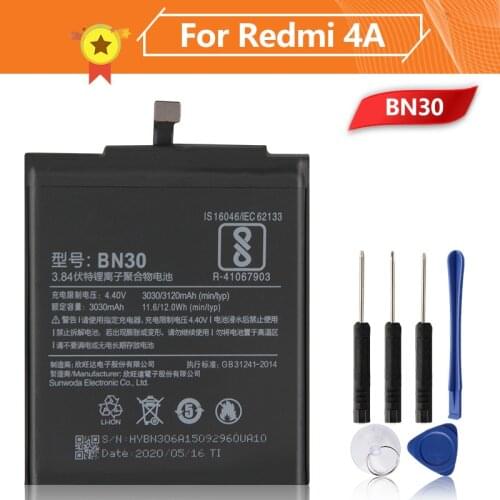 Xiao Mi Xiaomi BN30 Phone Battery For Xiao mi Redrice Hongmi 4A Redrice 4A 3120mAh BN30 Original Replacement Battery + Tool