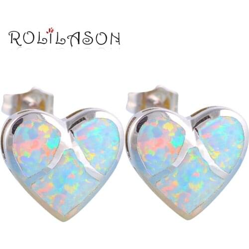 Bijoux women Top quality White Fire Opal Silver Stamped Heart Stud Earrings Fashion Jewelry Opal Jewelry OE357