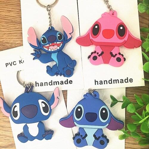Disney Cartoon Series Lilo & Stitch Keychain Two-Sided PVC Soft Plastic Creative Cute Stitch Bag Pendant Accessory Car Key Chain