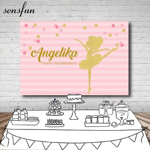 Sensfun Gold Dance Girl Ballerina Backdrop Pink Theme Polka Dots Children Birthday Party Backgrounds For Photo Studio 7x5FT