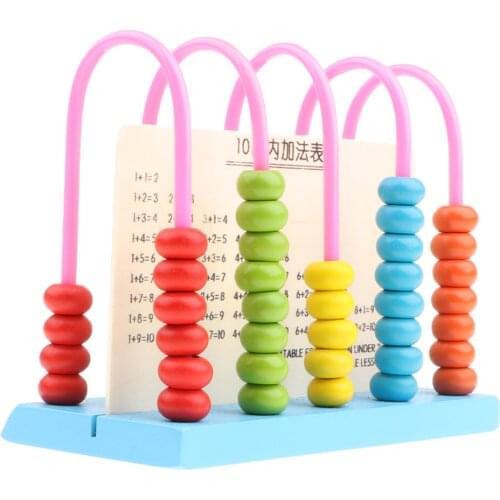 Wooden 5 Rods 10 Beads Calculating Frame Math Numbers Counting Learning Kids Abacus Toy Intellectual