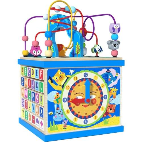 Wooden Bead Maze Activity Play Cube Activity Center Learn Puzzle Toy Colorful Wooden Bead Maze Roller Coaster Activity Cube Toys