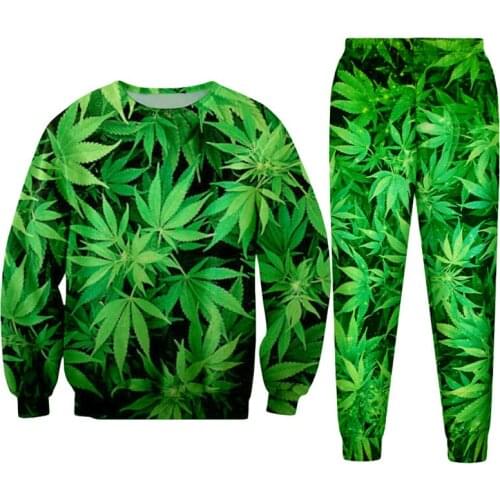 Hipster Streetwear 3D Print Green Hemp Leaf Weeds Women/men Gothic Pullovers Sweatshirts and Long Pants Tracksuits Girls Casual Hoodies