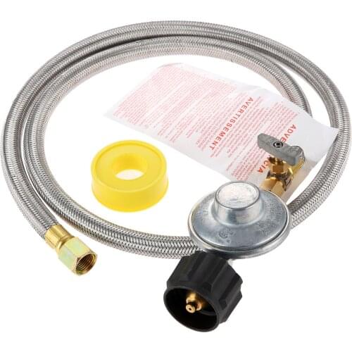 Low Pressure Propane Grill Shut-Off Control Regulator Valve with 4FT Braided Flexible Hose for Fireplace/Griddle/Stove/Firepit