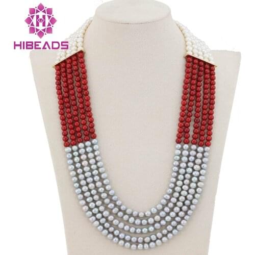 Colorful African Beads Necklace Jewelry Fashion Lady Pearl Necklace Party Necklace 2017 New Designer Pearl Free Shipping FP130