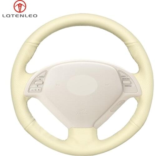LQTENLEO Beige Artificial Leather Car Steering Wheel Cover For Infiniti G G25 G35 G37 EX EX35 EX30 EX37 Q Q40 Q60 QX50 2014-2018