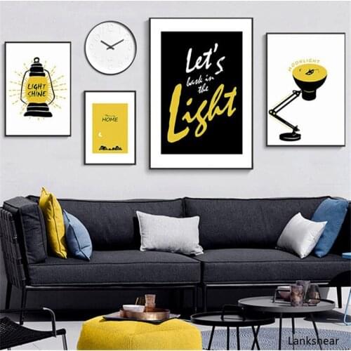 Cartoon quotes Picture Home Decor Wall Art Nordic Canvas Painting Yellow Minimalist Decor Posters and Prints for Living Room