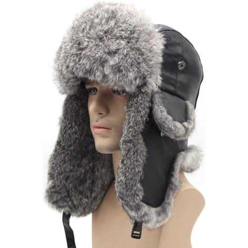 2019 Men Winter Genuine Real Fur Hat 100% Natural Real Sleepskin Leather Cap Warm Soft Russia Hot Real Fur Bomber Caps