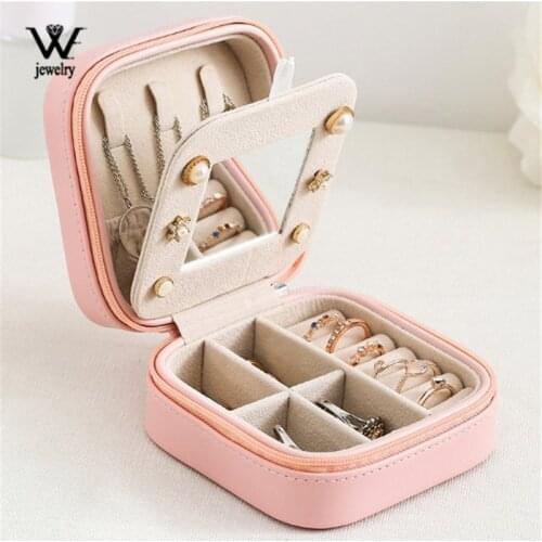 WE Double-layer Womens Mini stud earrings rings Jewelry Box Useful Makeup Organizer With Zipper Travel Portable Jewelry PU Box