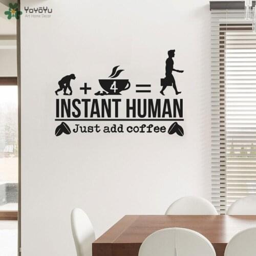YOYOYU Wall Decal Creative Cafe Shop Wall Sticker Quote Instant Human Just Add Coffee Window Logo Decoration Kitchen Decor CY315