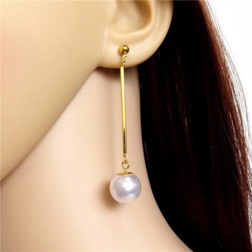 New Concise Style Simulated Pearl Pendant Gold Jewelry Brincos Stud Earring Women