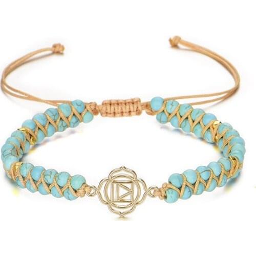 New Semi Precious Stone Gold Tone Reiki Symbol Charm Bracelets Yoga Friendship Lover Jewelry Bracelet