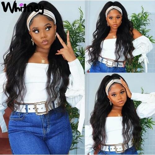 Body Wave Headband Wig Mongolian Remy Human Hair Natural Wave Headband Wigs For Women Glueless Scarf Water Curl Wigs Shuangya