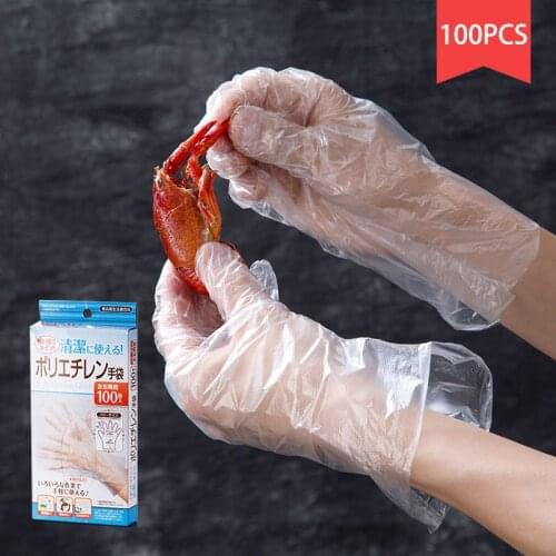 100pcs/lot Disposable Transparent Dining Gloves Thickened Food Plastic Baking Film Mitts for Kitchen Gloves