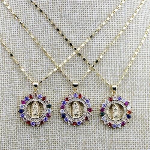 18inch 10pcs/lot New design rainbow religion charm cz necklace, zircon component,popular plated chain necklace cheap wholesale